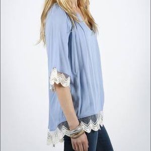 ♥️EUC Blue Blouse with Lace Accent ♥️
